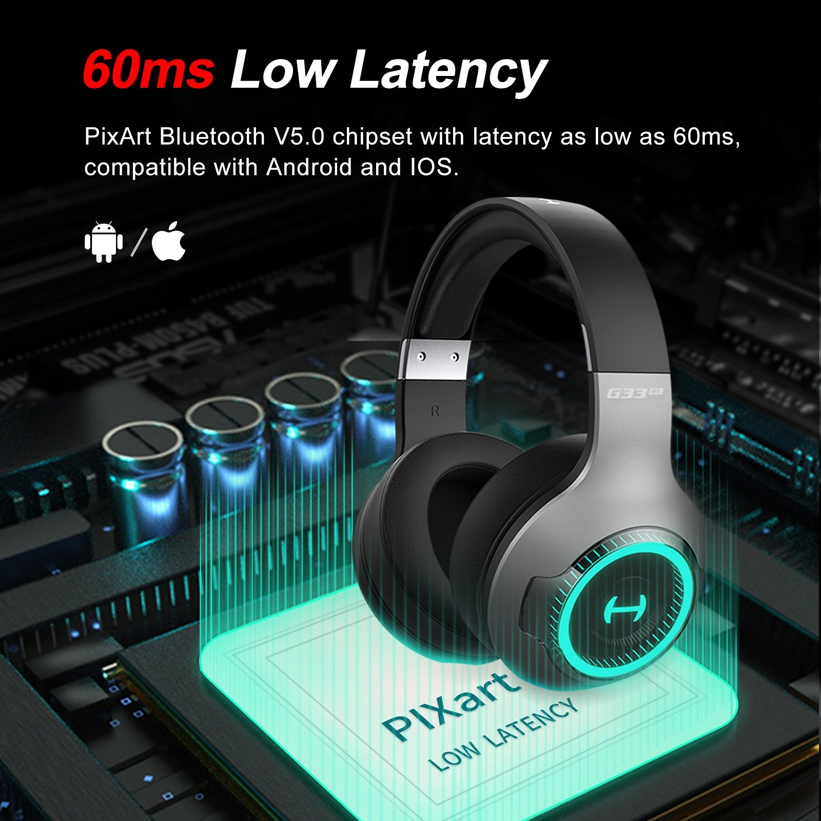 Casque de jeu Bluetooth à faible latence G33BT
